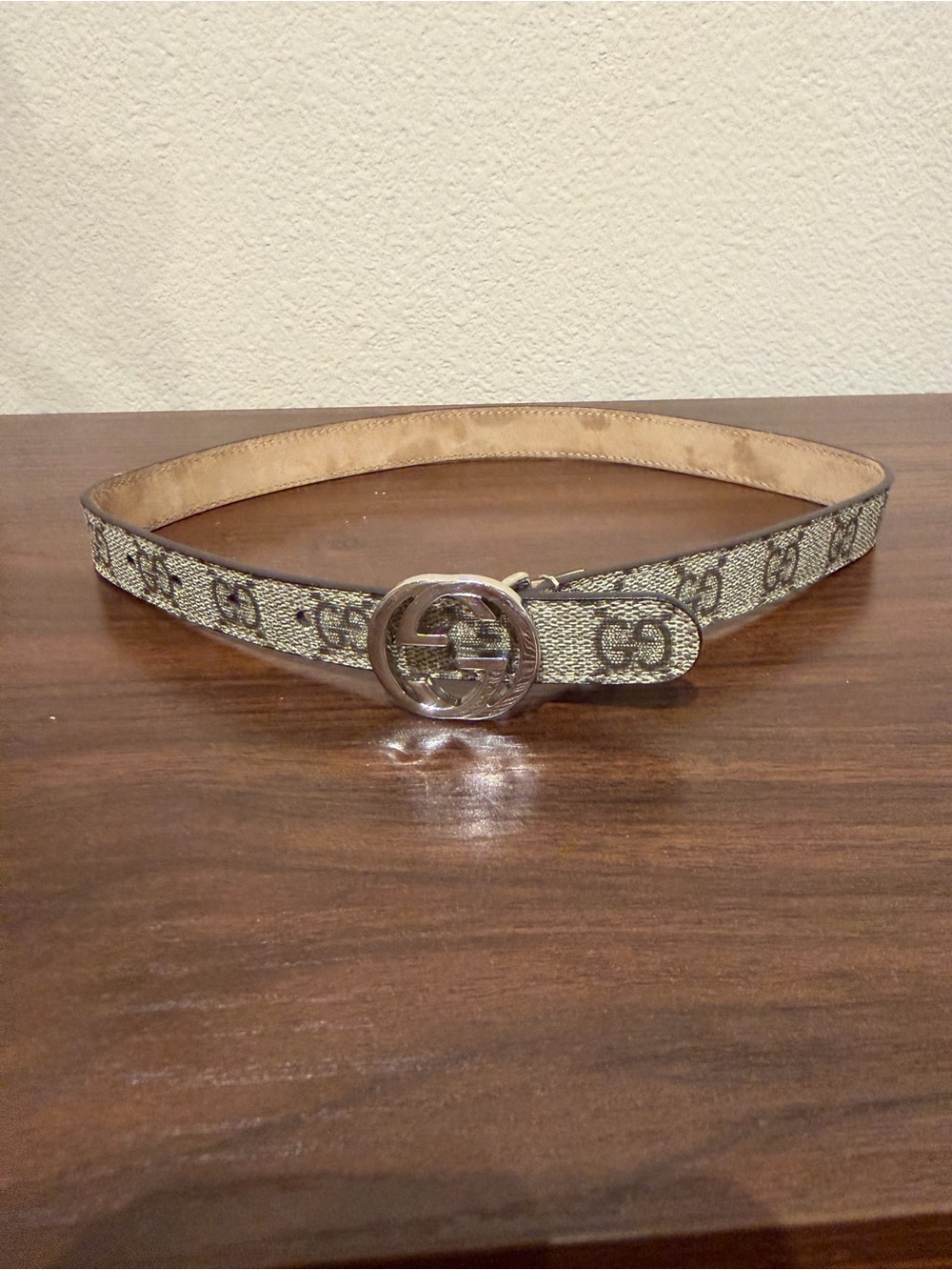 KIDS Gucci Monogram Canvas Belt in Beige